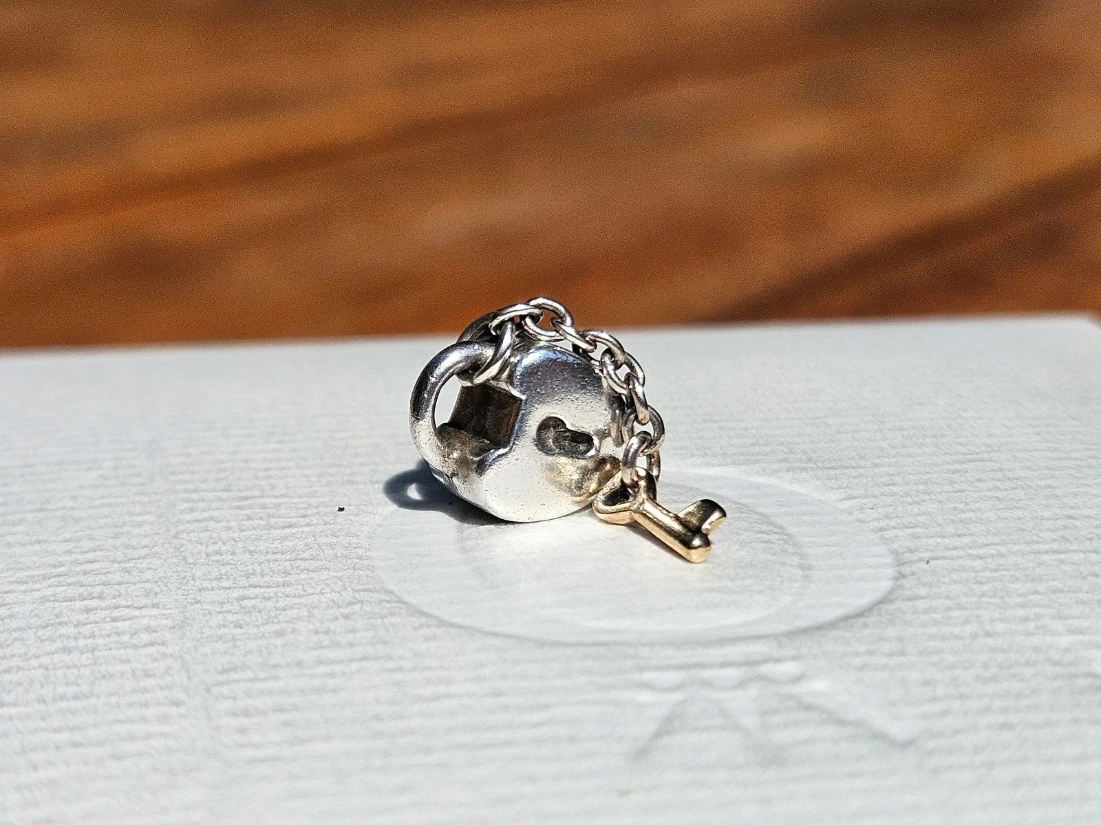 Pandora charm bicolor heart key 14k gold